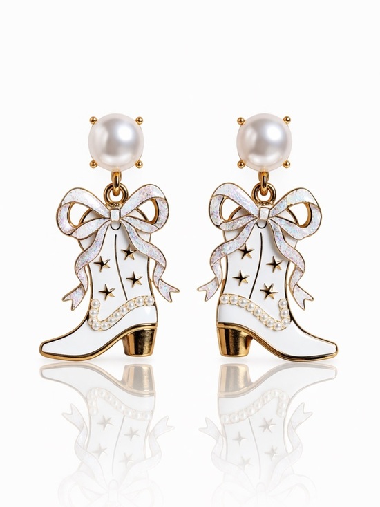 Anthropologie Jewelry - Pearl Top Blue Cowboy Boot Drop Earrings - Women Jewelry